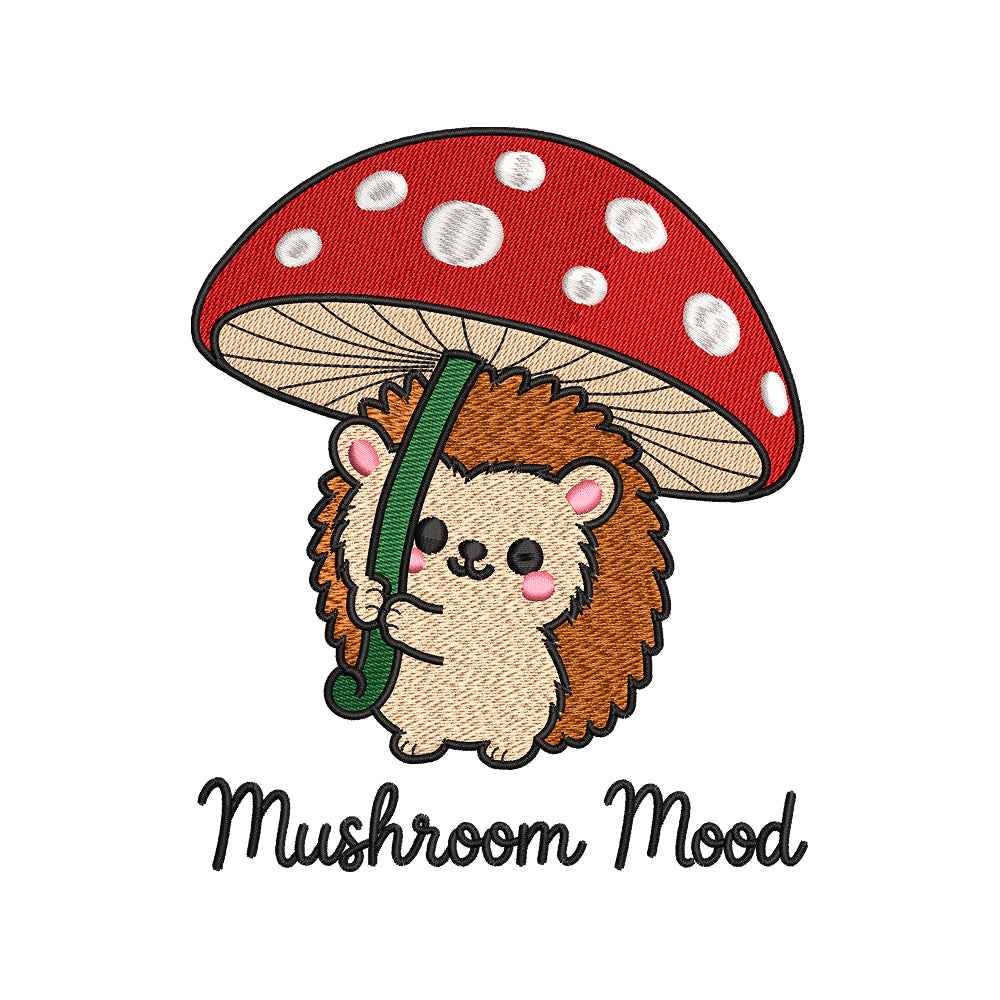 Autumn Mushroom Mood Embroidery Design | Cute Hedgehog with Mushroom Fall Machine Embroidery Pattern - SG08072615
