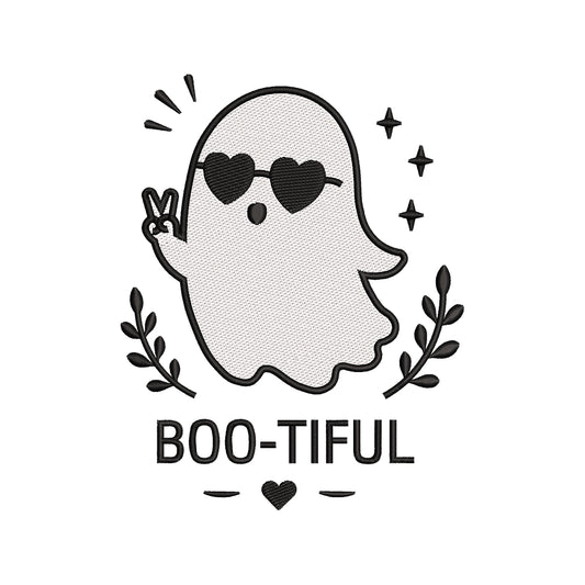 Boo-tiful Ghost Embroidery Design - Cute Halloween Heart Glasses Motif SG31072630