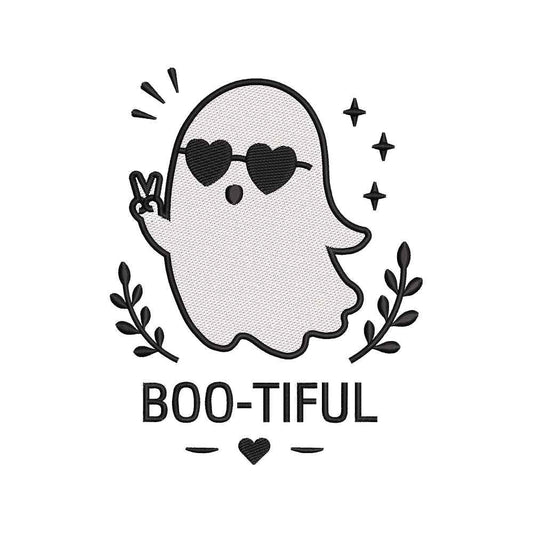 Boo-tiful Ghost Embroidery Design - Cute Halloween Heart Glasses Motif SG31072630