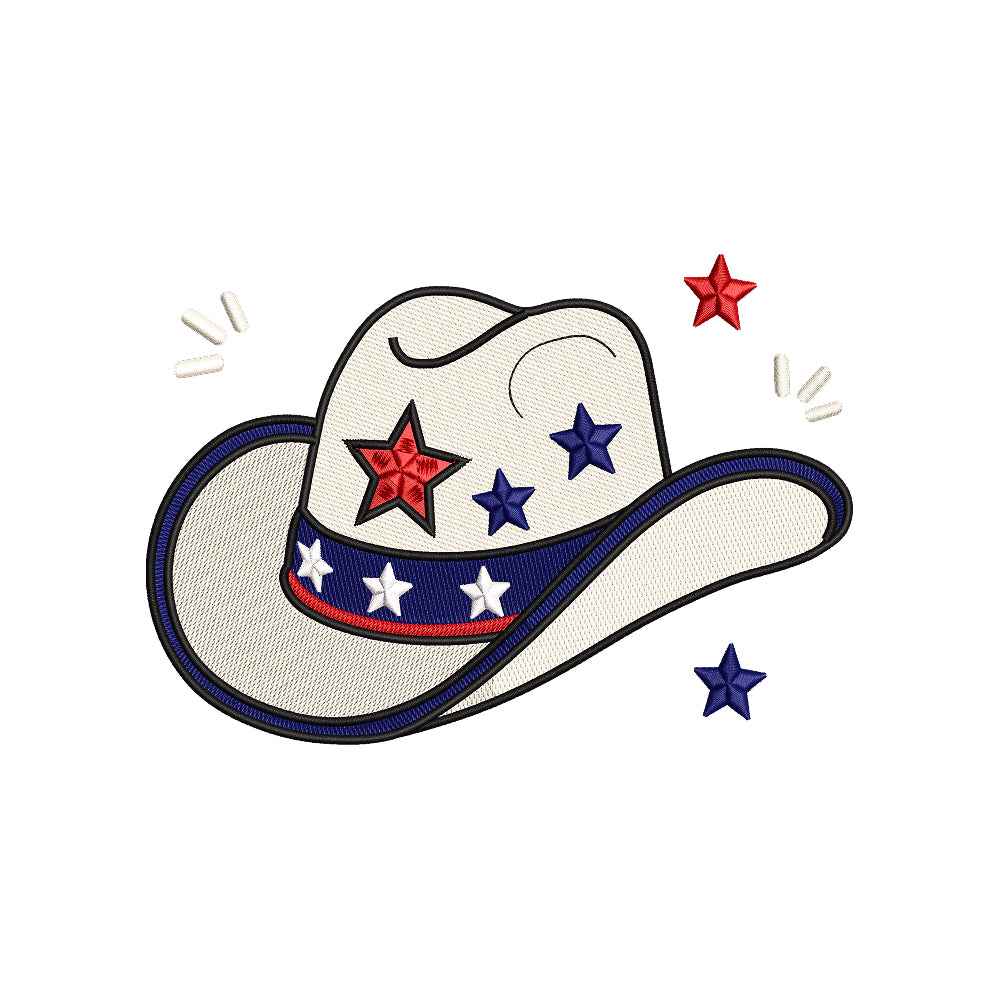 Patriotic Cowboy Hat Embroidery Design 4th of July Independence Day - SG09052612