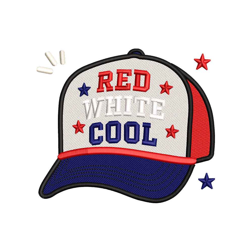 Red White Cool Hat Embroidery Design 4th of July Independence Day - SG09052616
