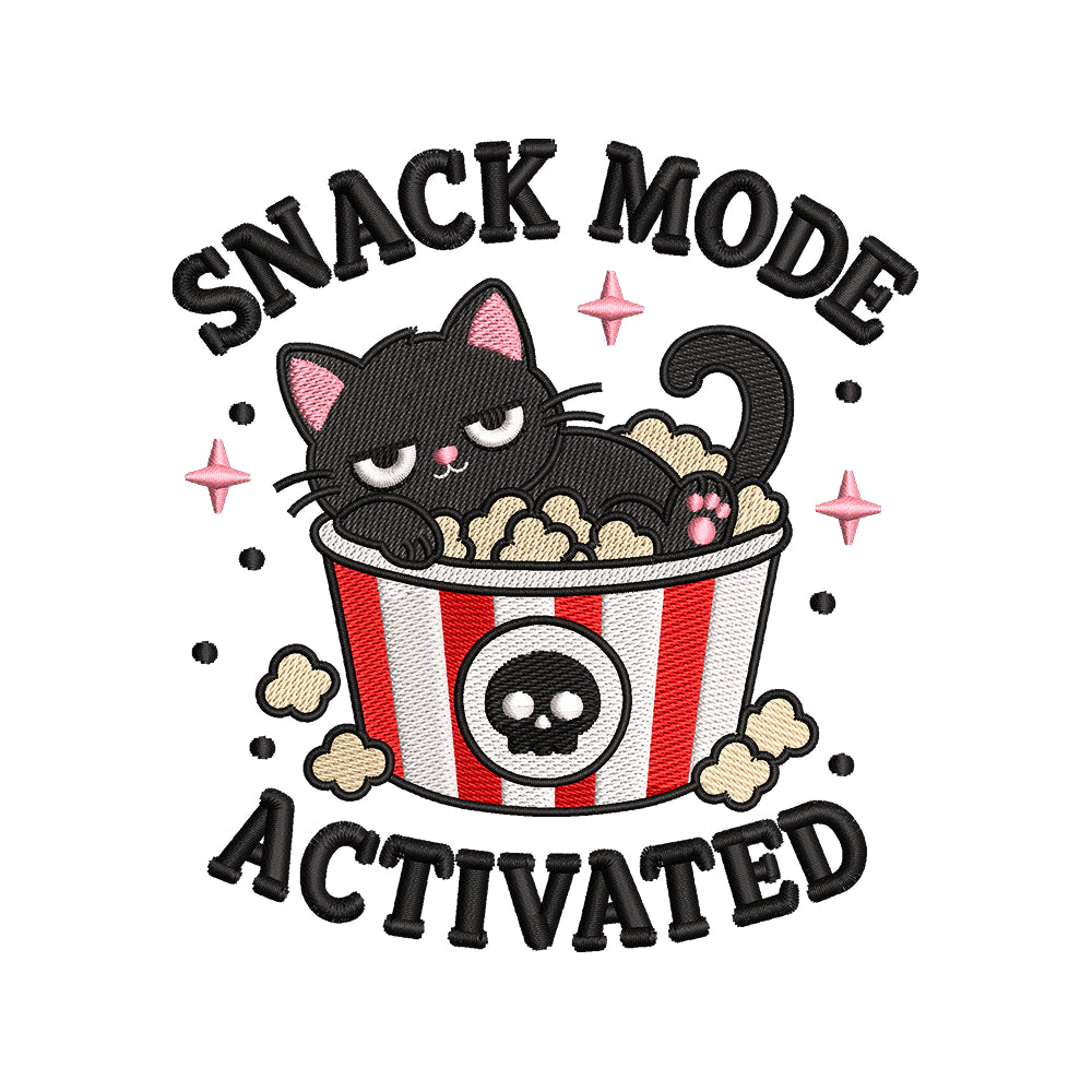 Snack Mode Activated Cat Embroidery Design Black Cat Popcorn Movie Night Cute Halloween - SG09062603