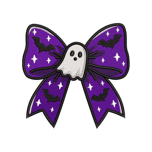 Spooky Purple Bow Embroidery Design - Halloween Coquette Ghost Motif SG31072635