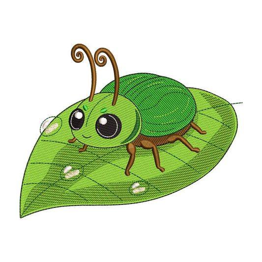 Kawaii Beetle on a Leaf Embroidery Design - SG100502