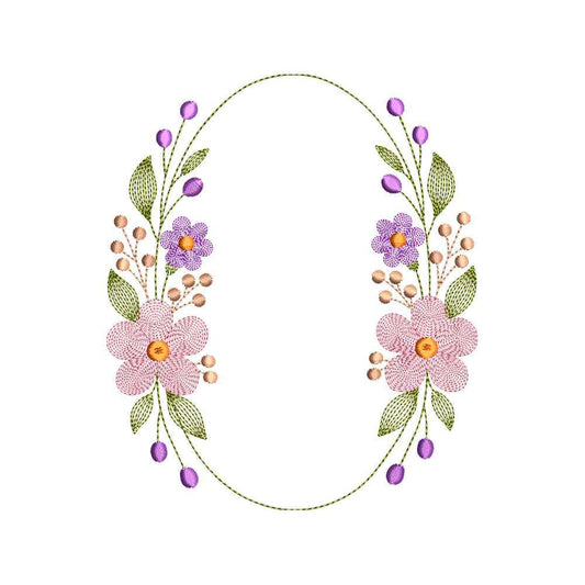 Floral Oval Wreath Monogram Frame Ripple Machine Embroidery Design File - SG10092601