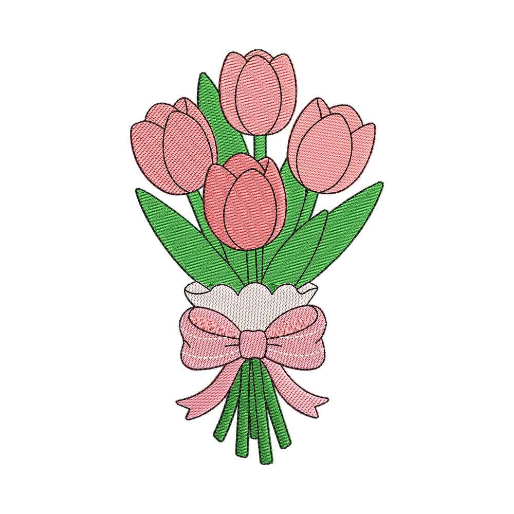 Pink Tulip Bouquet Embroidery Design - SG110502