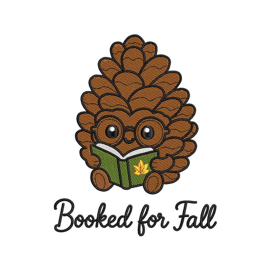 Booked for Fall Embroidery Design | Cute Pinecone Reading Book Autumn Machine Embroidery Pattern - SG11072614