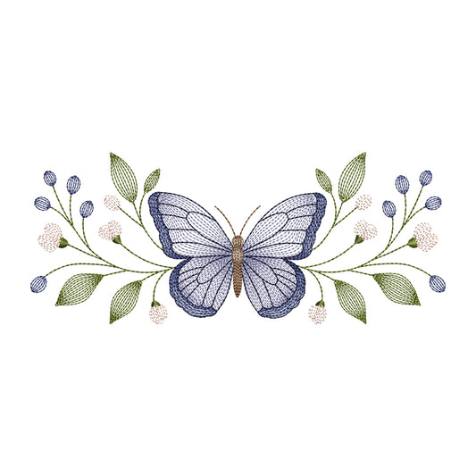Ripple Butterfly with Wildflowers Embroidery Design