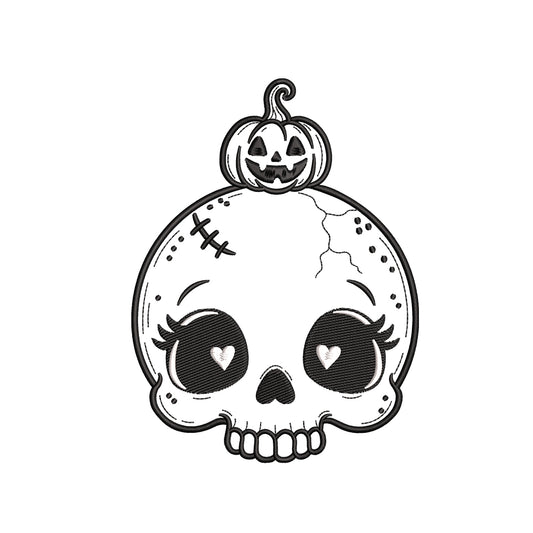 Halloween Skull with Pumpkin Embroidery Designs - SG11092607