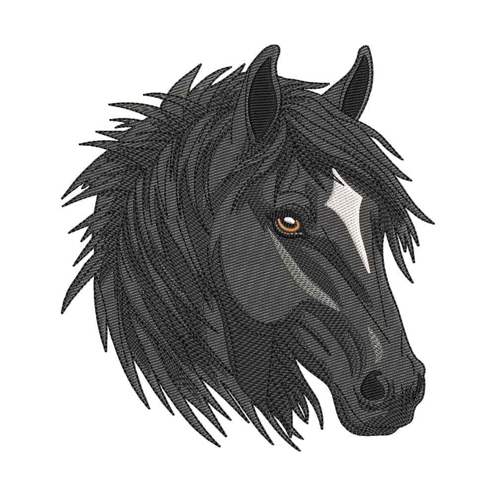 Majestic Black Horse Portrait Embroidery Design - SG120404