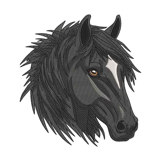 Majestic Black Horse Portrait Embroidery Design - SG120404