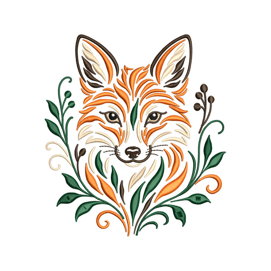 Elegant Floral Fox Embroidery Design - Boho Woodland Animal Motif SG31072644