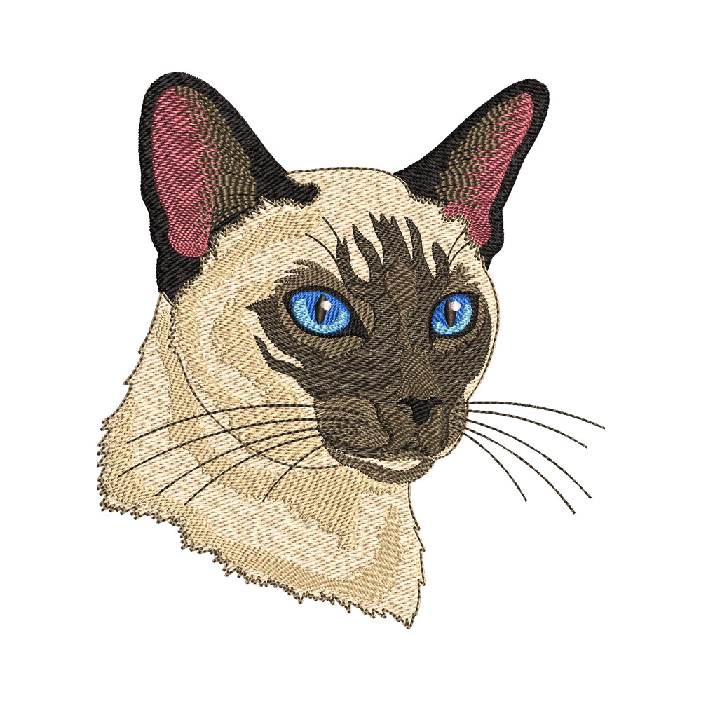 Realistic Siamese Cat Portrait Embroidery Design - SG130401
