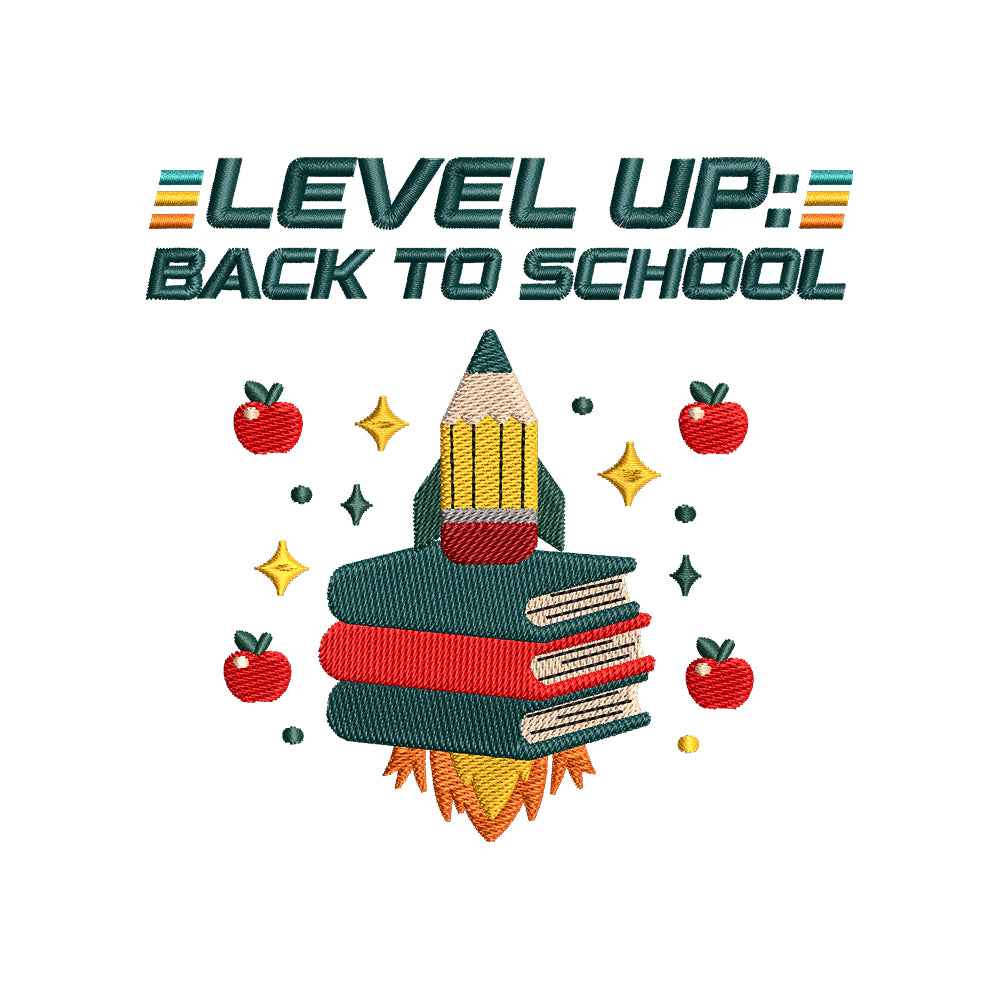 Level Up Back To School Rocket Books Embroidery Design School Quote - SG13042606
