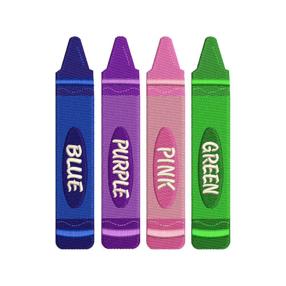 Blue Purple Pink Green Crayon Embroidery Design Back To School - SG13042608