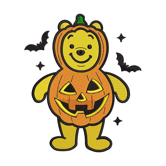 Cute Yellow Bear Pumpkin Costume Embroidery Design - SG130502