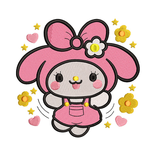 My Melody with Flowers and Stars Embroidery Design - SG130507