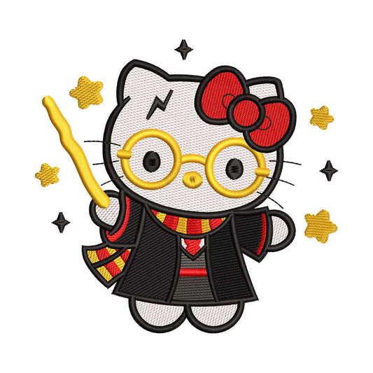 Cute White Cat as Boy Wizard Embroidery Design - SG130508