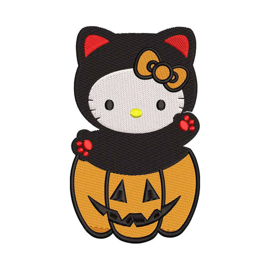 Cute White Cat in Pumpkin Embroidery Design - SG130517