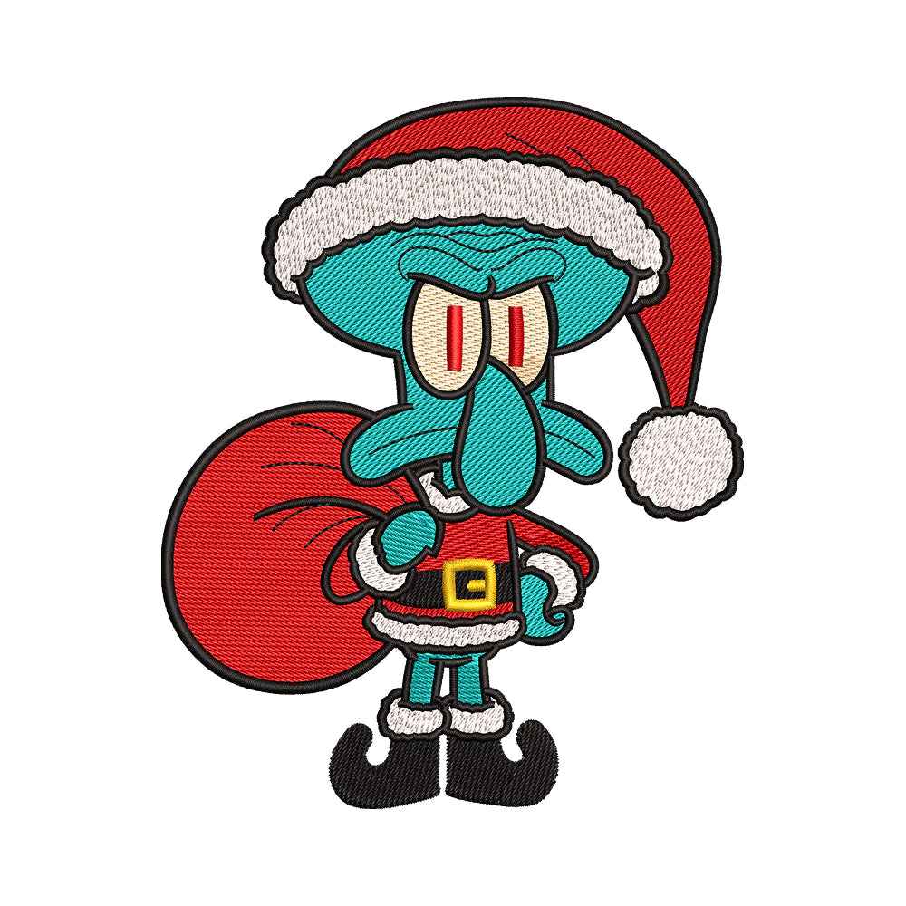 Grumpy Octopus as Santa Embroidery Design - SG130520