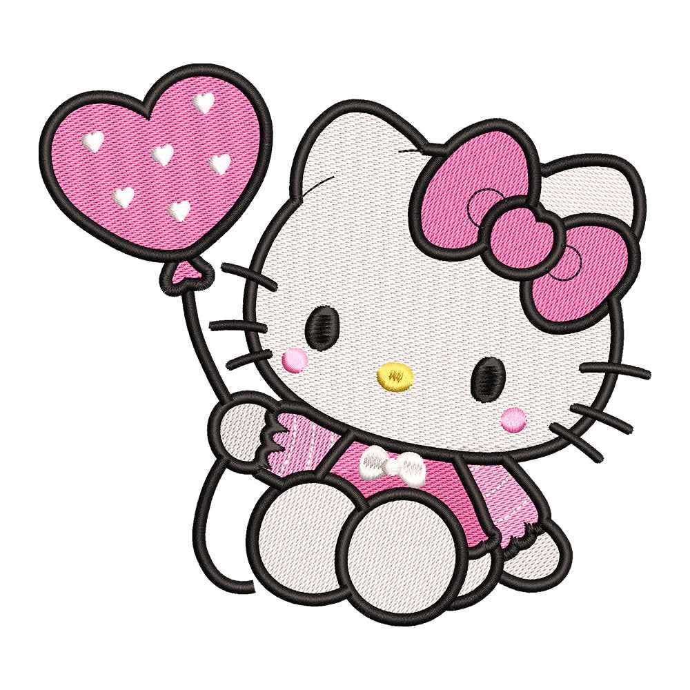 Cute White Cat with Heart Balloon Embroidery Design - SG130522