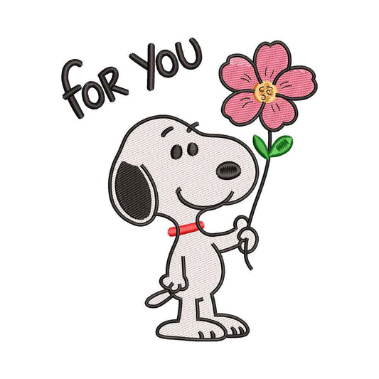 Cute Beagle Dog 'For You' with Flower Embroidery Design - SG130524