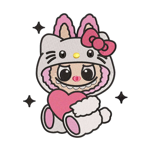 Cute Monster Character in Cute White Cat Costume Embroidery Design - SG130525