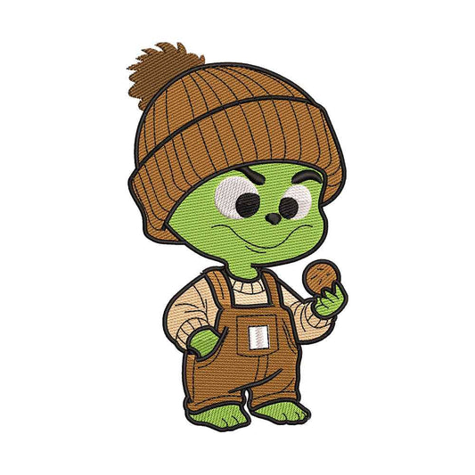 Young Green Holiday Grump in Beanie Embroidery Design - SG130531