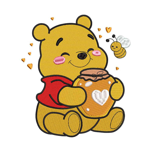 Cute Yellow Bear with Honey Pot Embroidery Design - SG130537