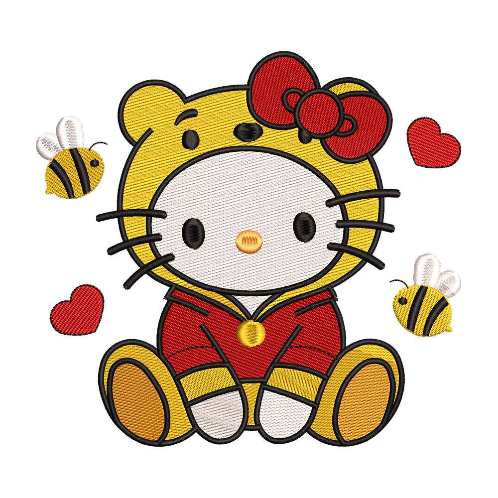 Cute White Cat Bee Costume Embroidery Design - SG130539