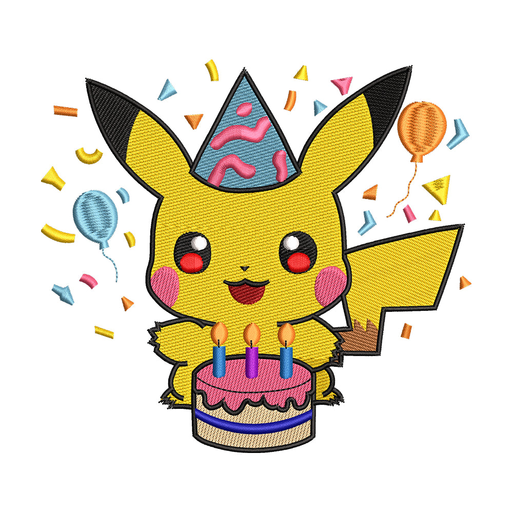 Birthday Pikachu with Cake Embroidery Design - SG130541