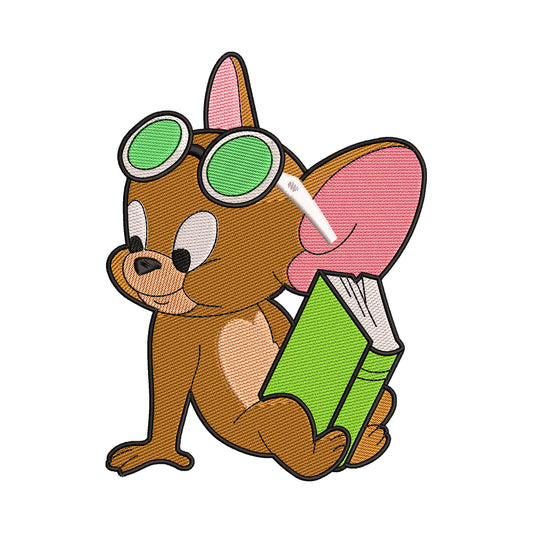 Smart Jerry Mouse with Book Embroidery Design - SG130562