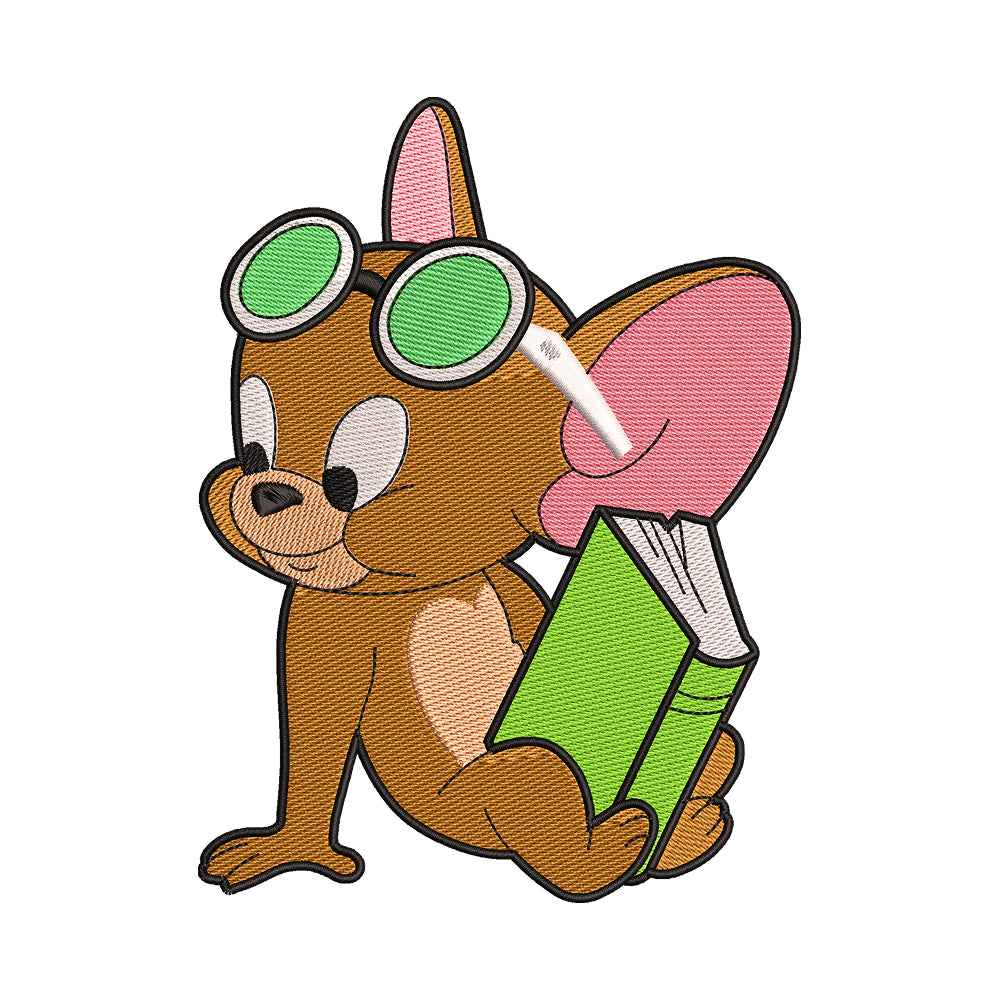 Smart Jerry Mouse with Book Embroidery Design - SG130562