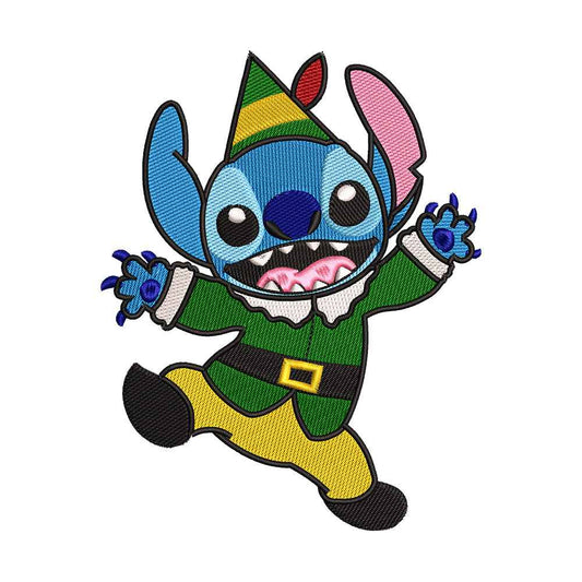 Blue Alien Pet as a Christmas Elf Embroidery Design - SG130565
