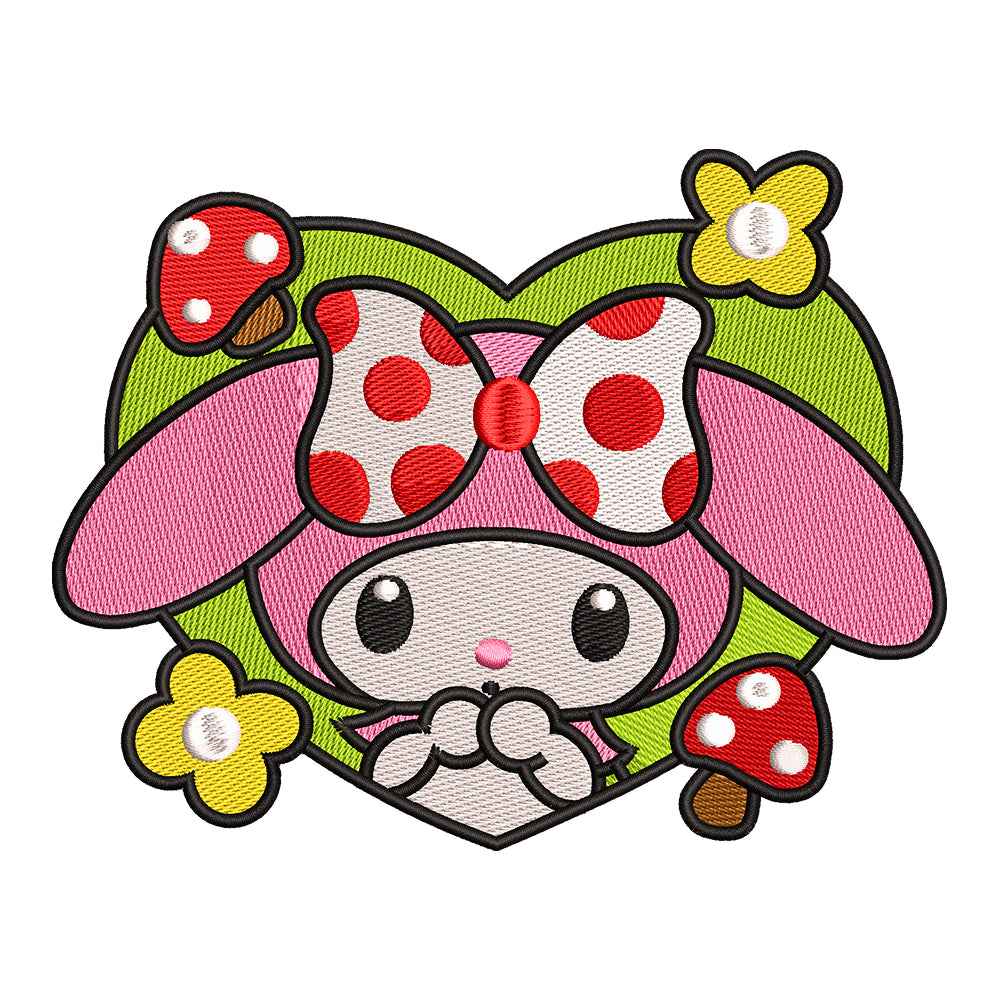 Sweet Pink Rabbit in Forest Heart Embroidery Design - SG130568