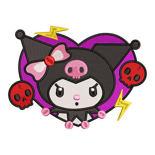 Edgy Kuromi Heart Portrait Embroidery Design - SG130569