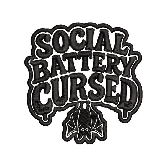 Social Battery Cursed Halloween Embroidery Design | Funny Gothic Bat Quote Pattern - SG13062602
