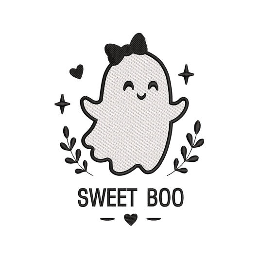 Sweet Boo Ghost With Bow Embroidery Design - Cute Coquette Halloween Motif SG31072650