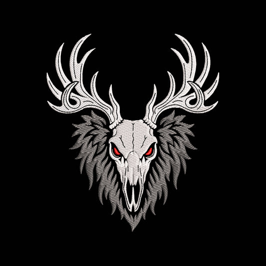 Halloween Deer Skull Embroidery Design - Gothic Red Eye Stag Motif SG31072661