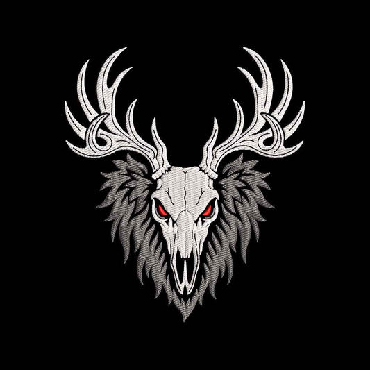 Halloween Deer Skull Embroidery Design - Gothic Red Eye Stag Motif SG31072661