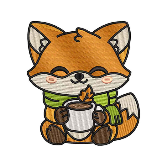 Autumn Cozy Fox Embroidery Design | Cute Fox with Coffee Cup Machine Embroidery Pattern - SG15072601