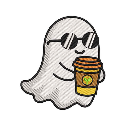 Halloween Coffee Ghost Embroidery Design | Cute Ghost Coffee Machine Embroidery Pattern - SG15072604