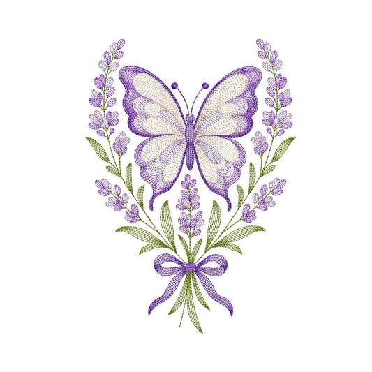 Ripple Butterfly with Lavender Flowers Machine Embroidery Design - SG15092604