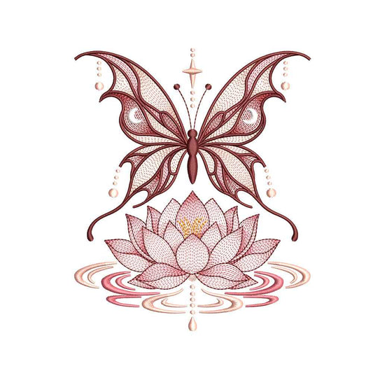 Ripple Butterfly Lotus Flower Embroidery Designs For Machine - SG15092607