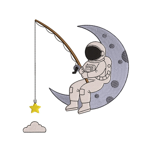 Astronaut Fishing for Stars Embroidery Design Space Moon Galaxy - SG16042620