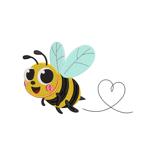 Cute Bee Embroidery Design Kawaii Spring Bee with Heart Trail - SG16042625