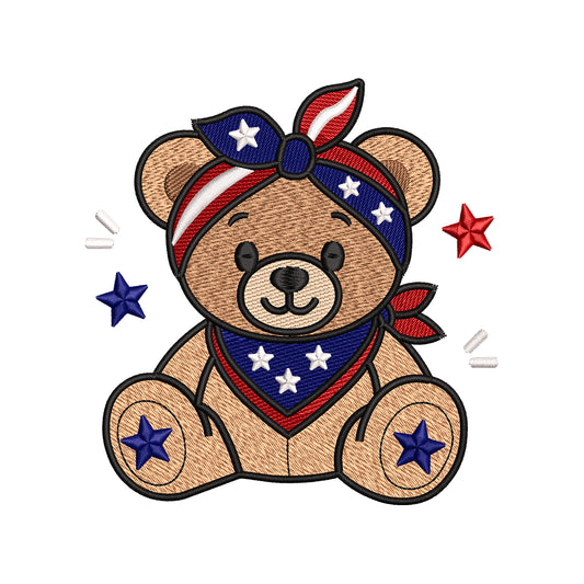 Patriotic Teddy Bear 4th of July Embroidery Design Independence Day - SG16052601