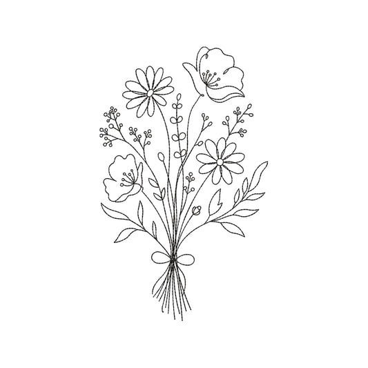 Wildflower Bouquet Floral Line Art Embroidery Design Botanical Flowers Sketch - SG16052617