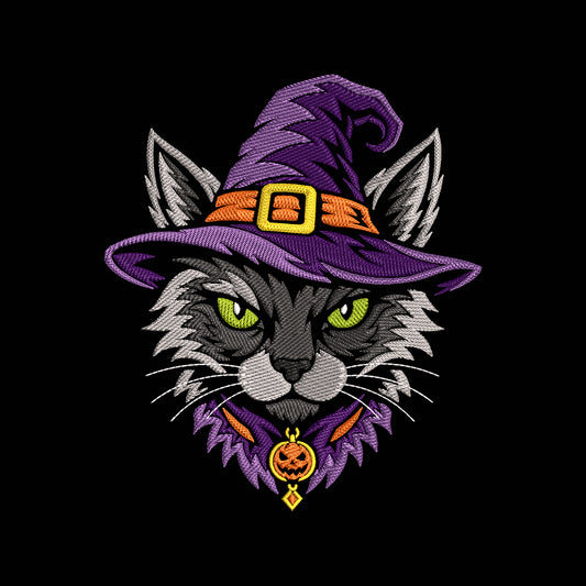 Halloween Witch Cat Embroidery Design - Spooky Witchy Motif SG31072666