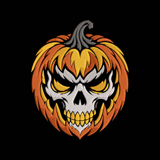 Fiery Skull Pumpkin Embroidery Design - Spooky Halloween Motif SG31072669